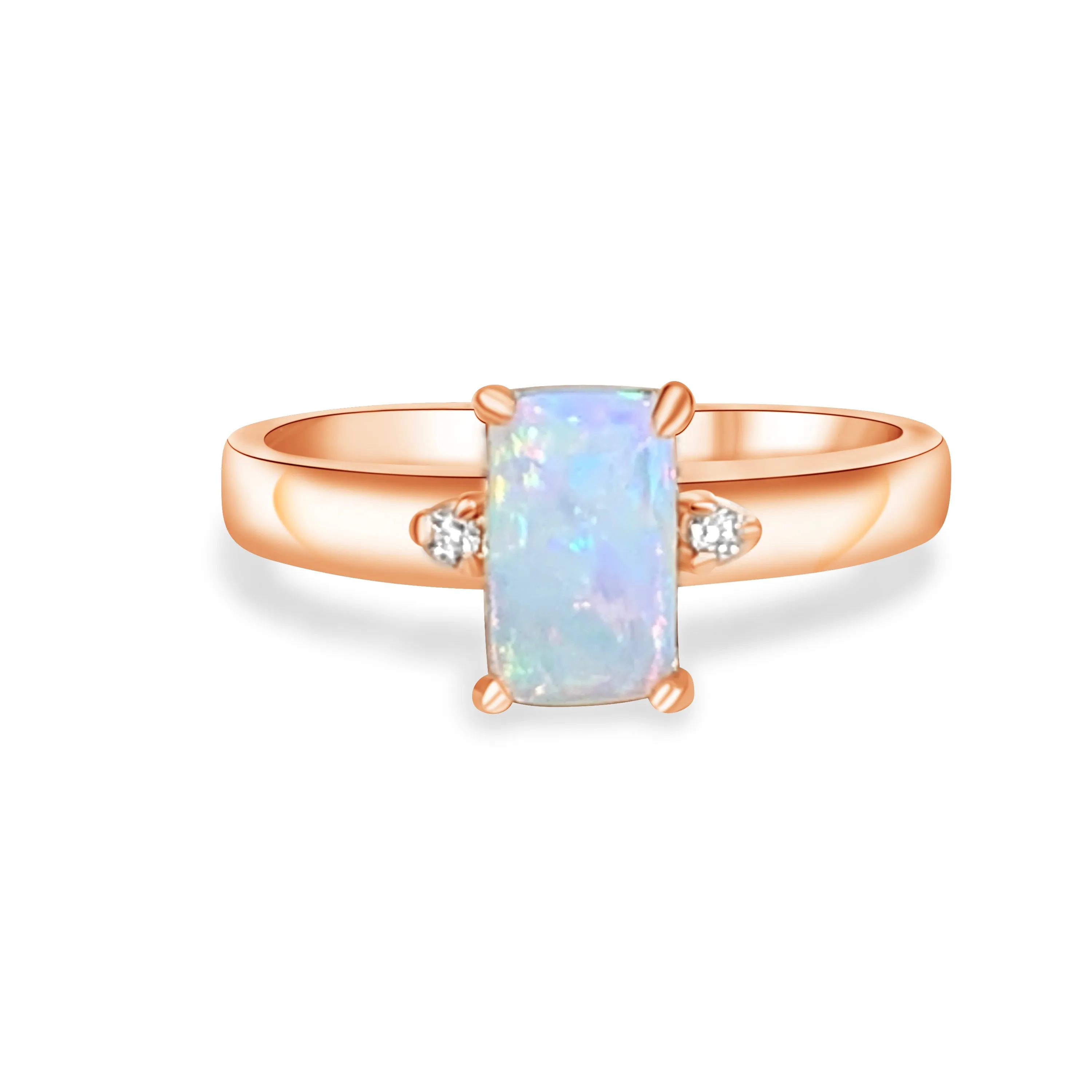 18kt Rose Gold Rectangular Opal 0.9ct and Diamond ring