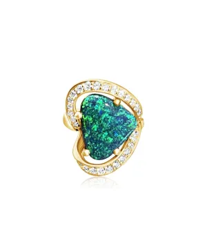 18kt Yellow gold Black Opal and Diamond ring