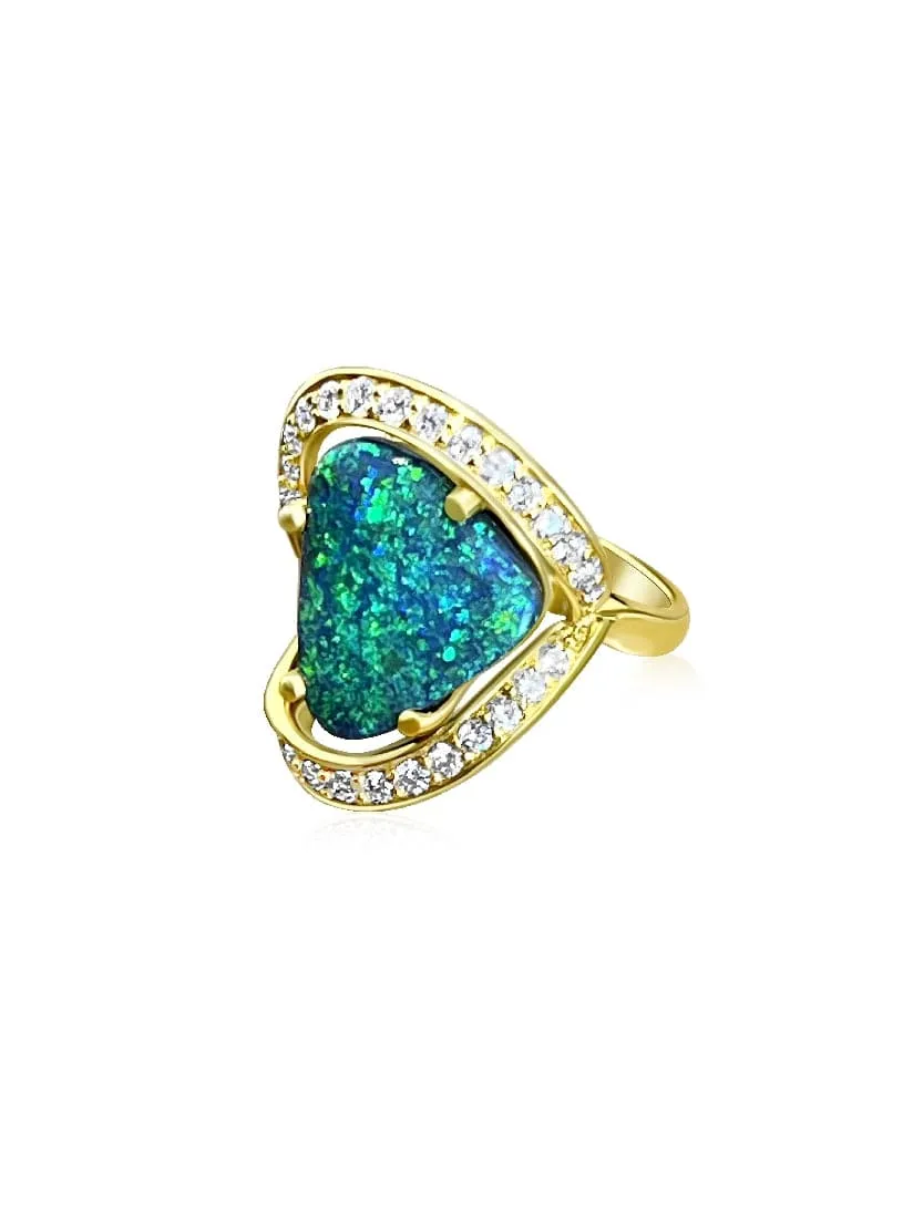 18kt Yellow gold Black Opal and Diamond ring