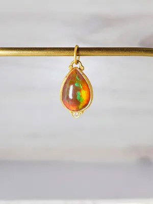 24K Gold Fire opal Pendant with Diamond