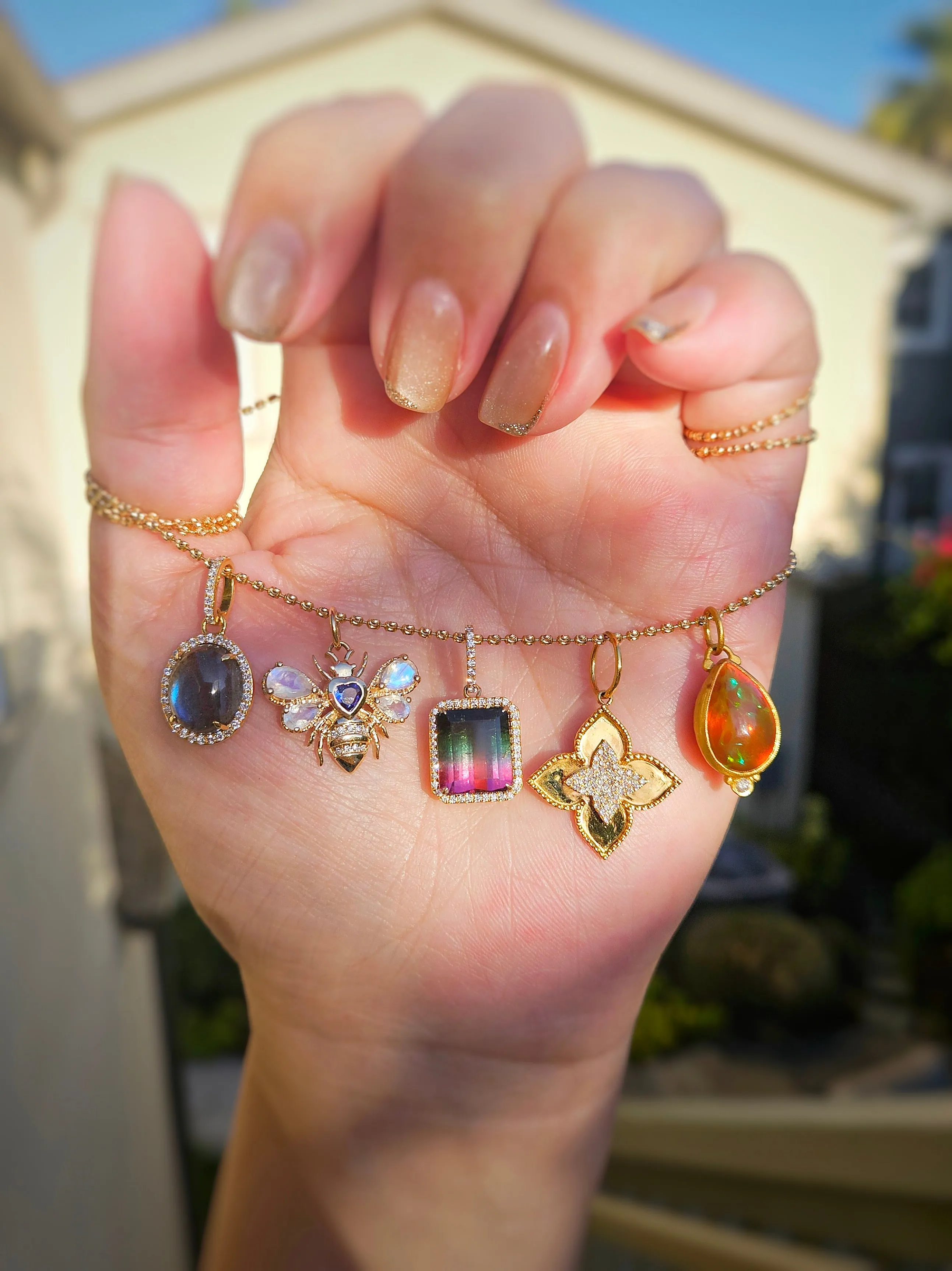 24K Gold Fire opal Pendant with Diamond