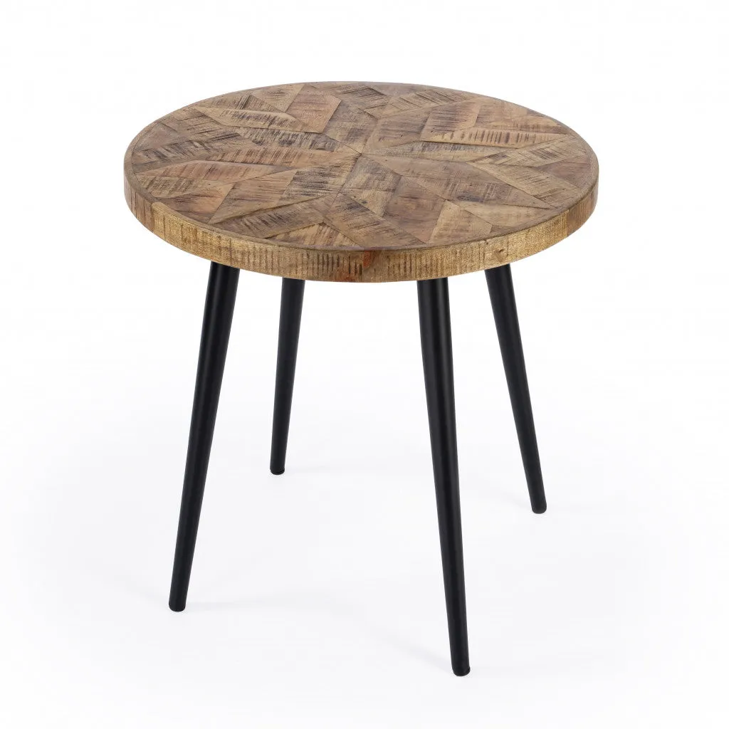 24" Brown Solid Wood and Black Round End Table By Homeroots