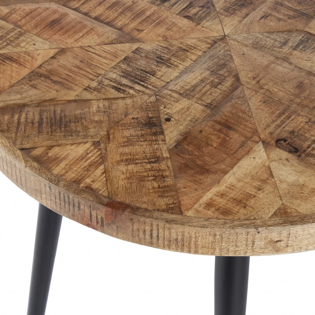 24" Brown Solid Wood and Black Round End Table By Homeroots