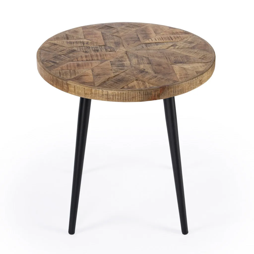 24" Brown Solid Wood and Black Round End Table By Homeroots