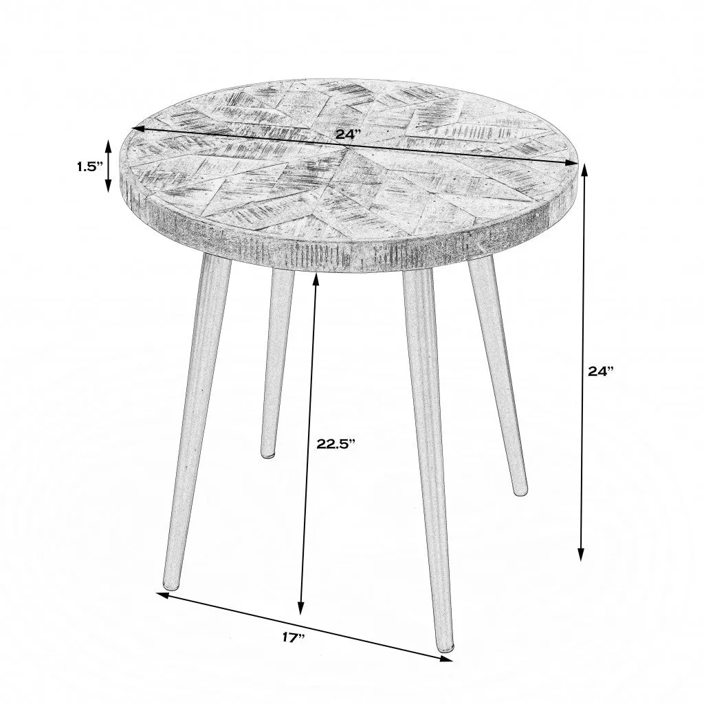 24" Brown Solid Wood and Black Round End Table By Homeroots