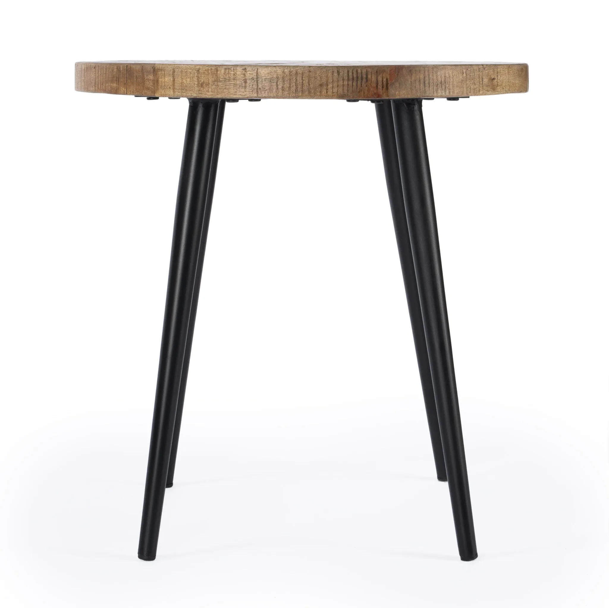24" Brown Solid Wood and Black Round End Table By Homeroots