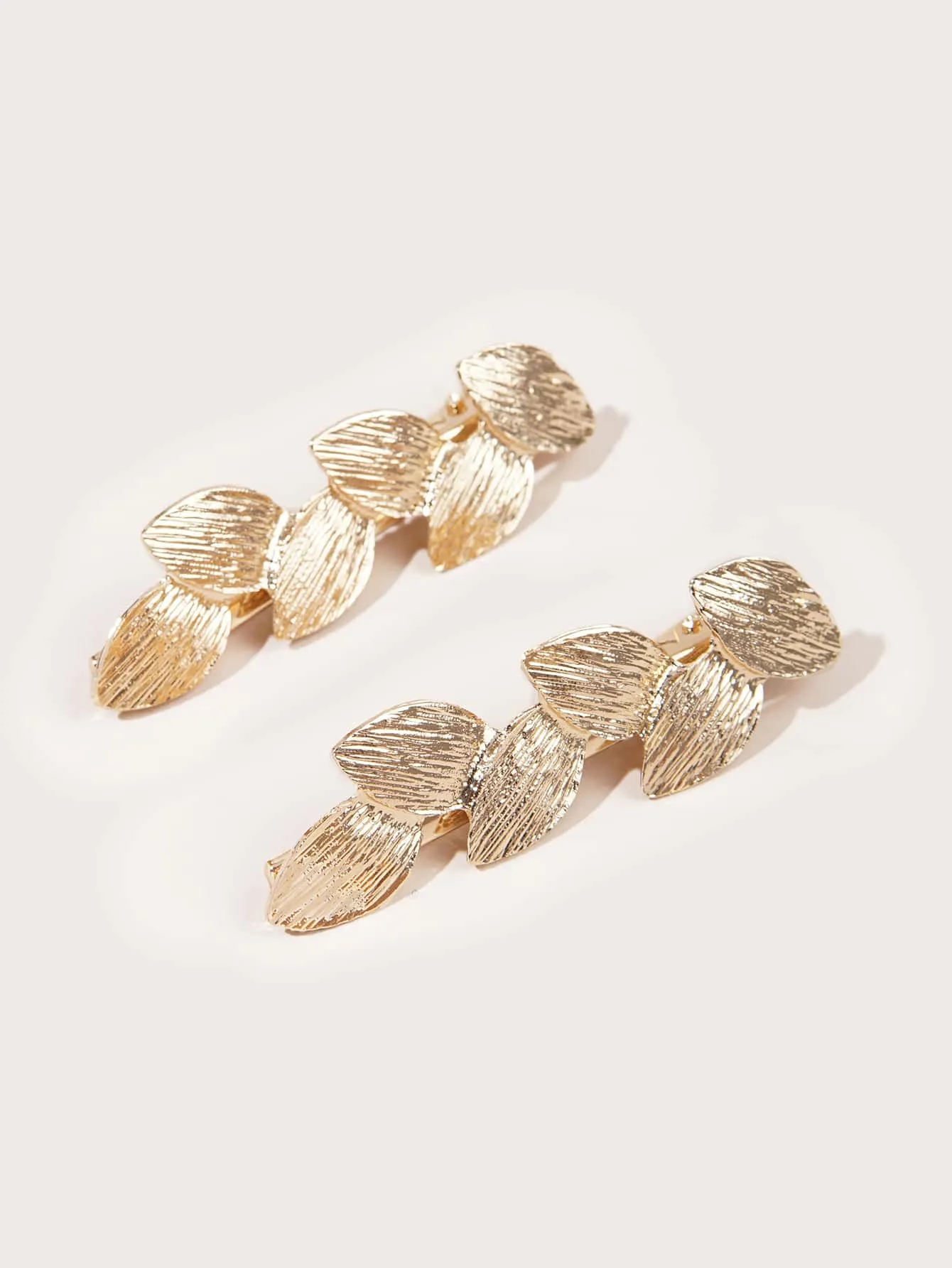 2pcs Metallic Brushed Leaf Hairpin, Simple Style Matte Tree Leaf Hairclip, Side