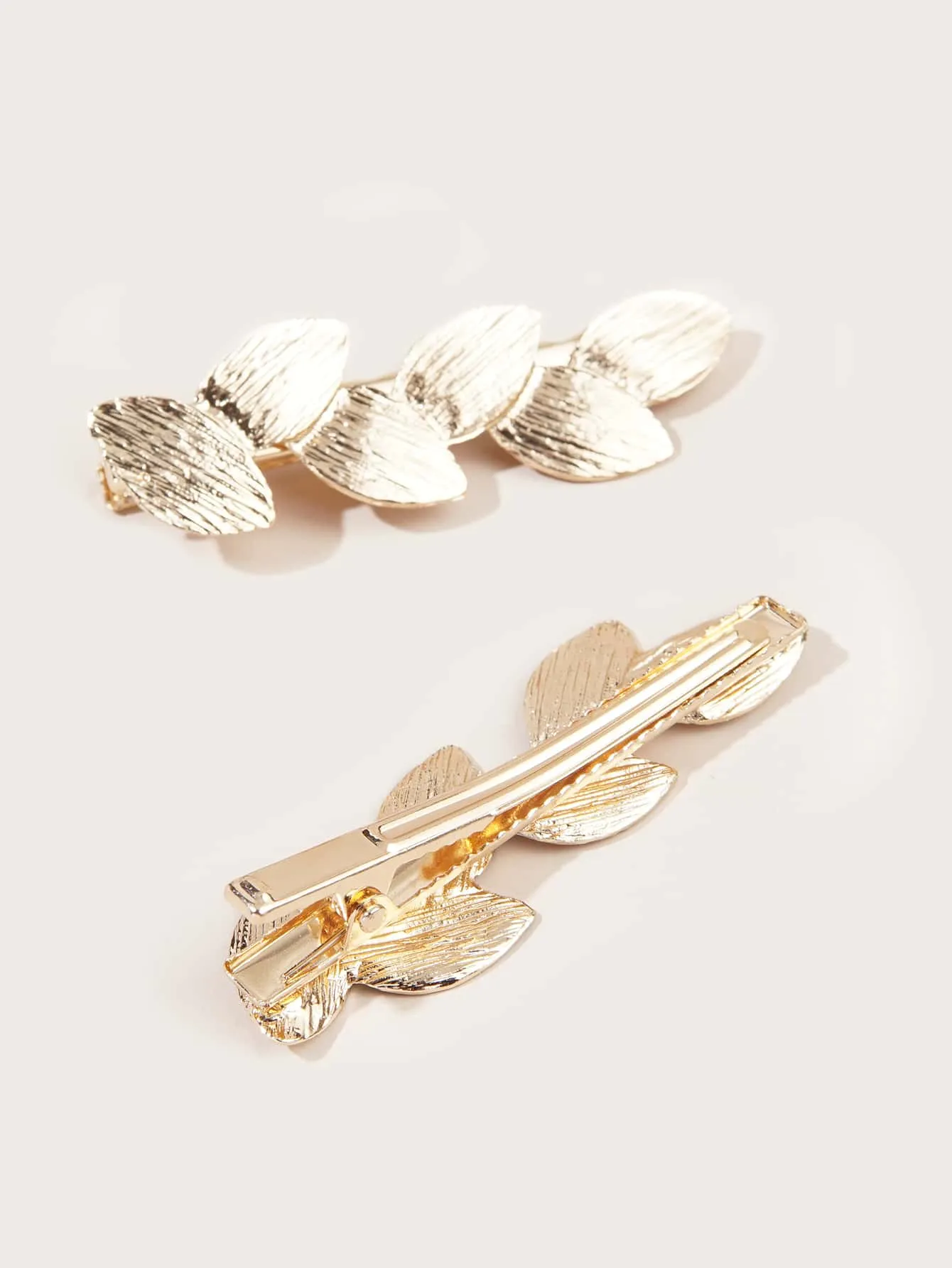 2pcs Metallic Brushed Leaf Hairpin, Simple Style Matte Tree Leaf Hairclip, Side