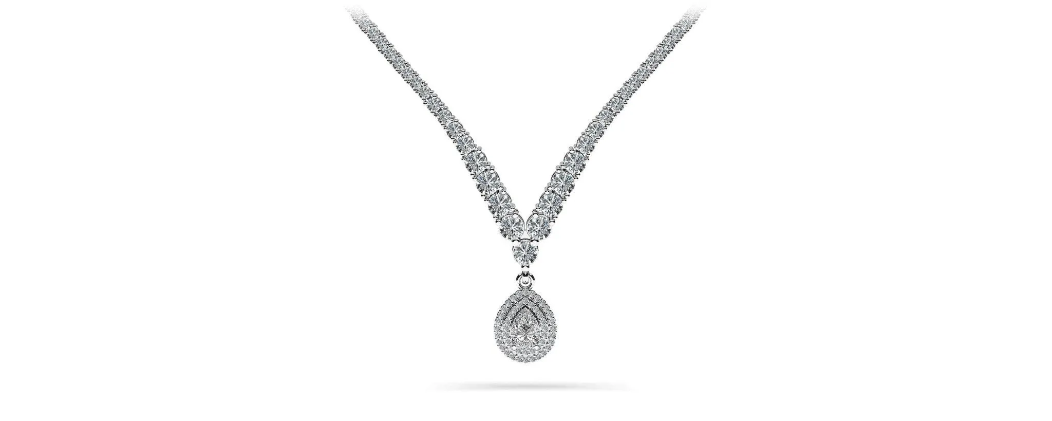 4 Prong Double Strand V Drop Diamond Necklace with 13.12 ct.(finished)