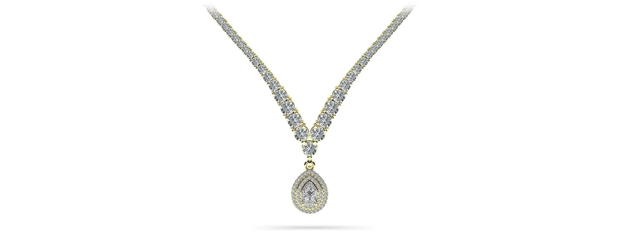 4 Prong Double Strand V Drop Diamond Necklace with 13.12 ct.(finished)