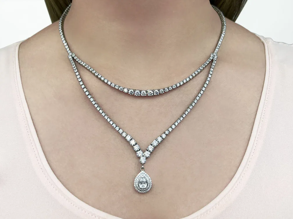 4 Prong Double Strand V Drop Diamond Necklace with 13.12 ct.(finished)