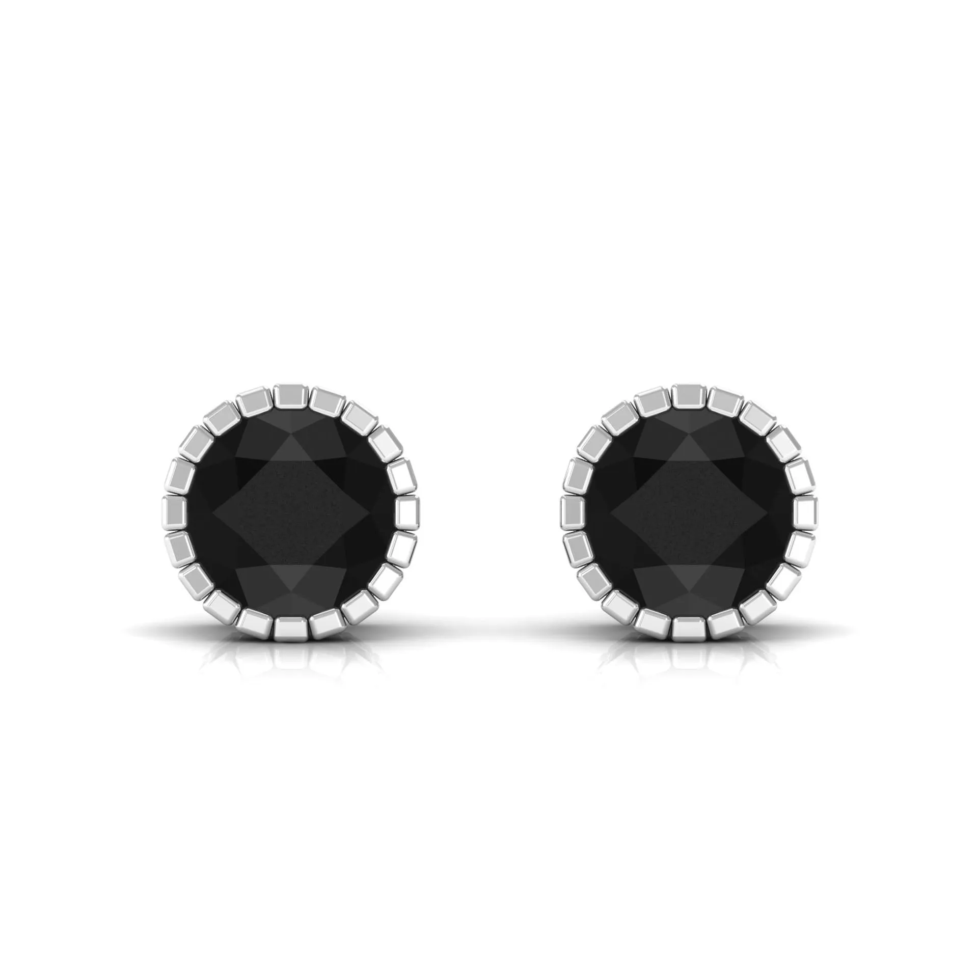 7 MM Bezel Set Black Spinel Solitaire Stud Earrings with Milgrain Details