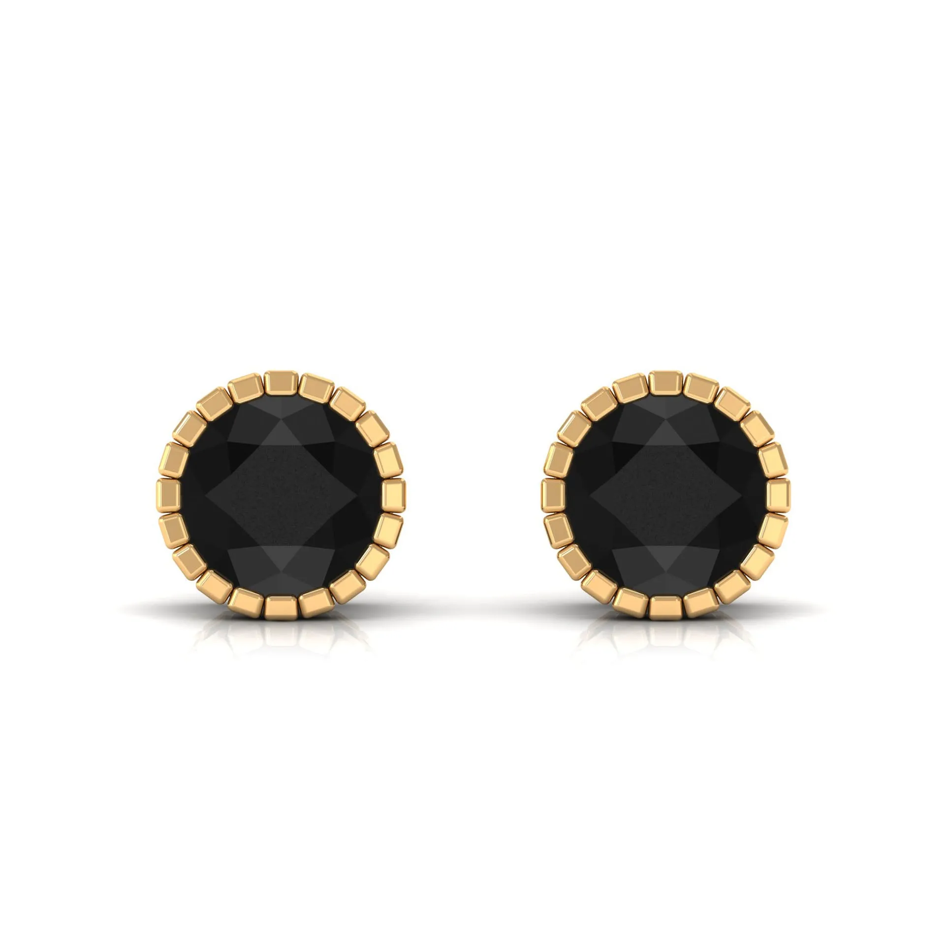 7 MM Bezel Set Black Spinel Solitaire Stud Earrings with Milgrain Details