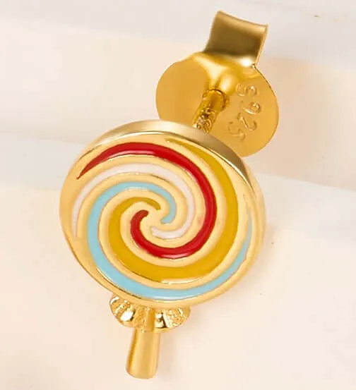 925 Silver Colorful Lollipop Earrings