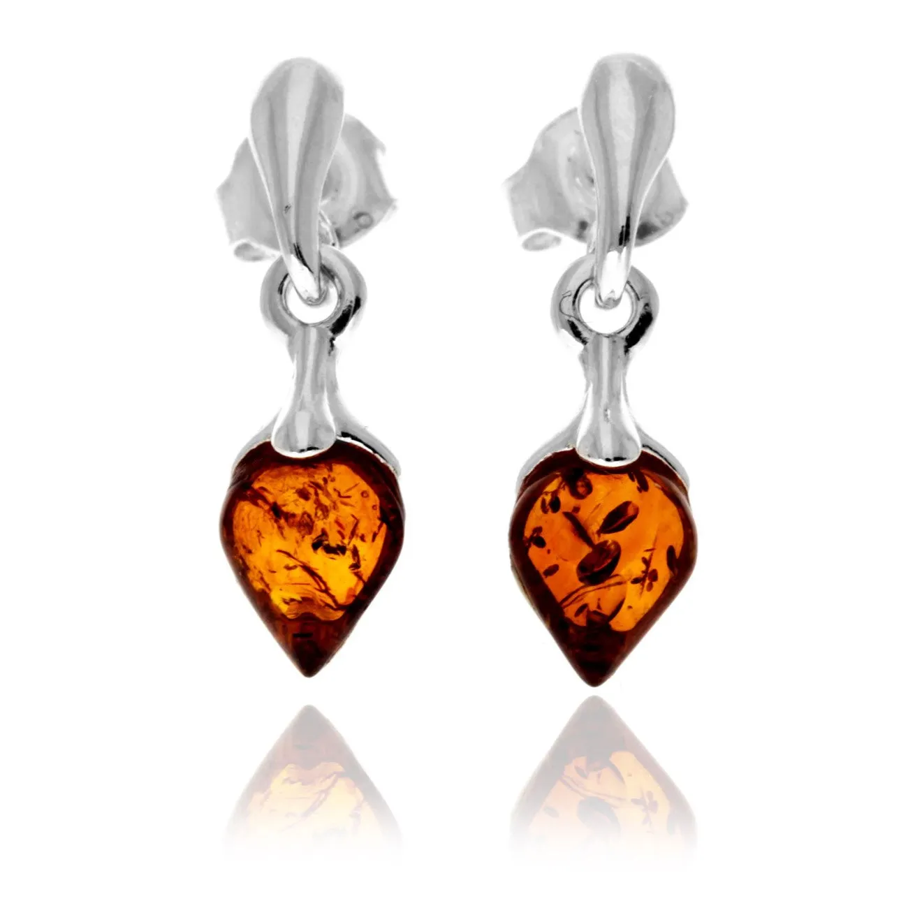 925 Sterling Silver & Genuine Baltic Amber Teardrop Drop Studs Earrings - GL1049