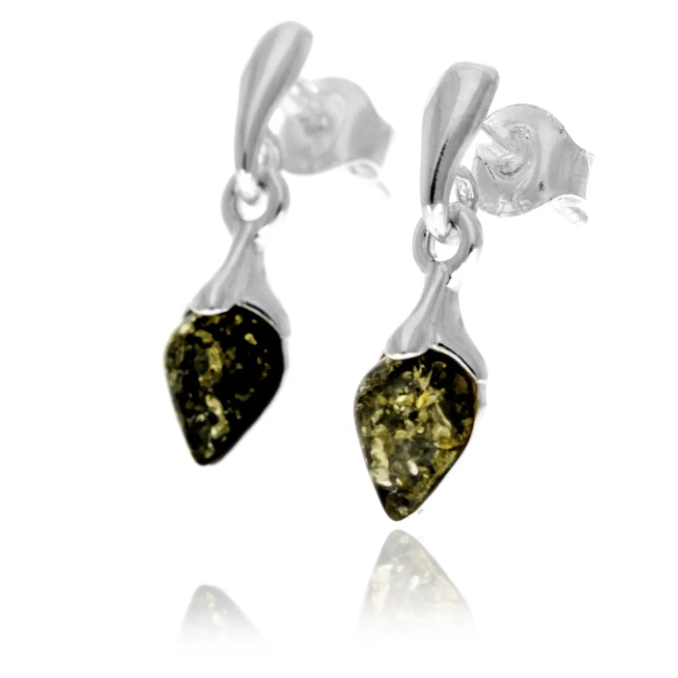 925 Sterling Silver & Genuine Baltic Amber Teardrop Drop Studs Earrings - GL1049