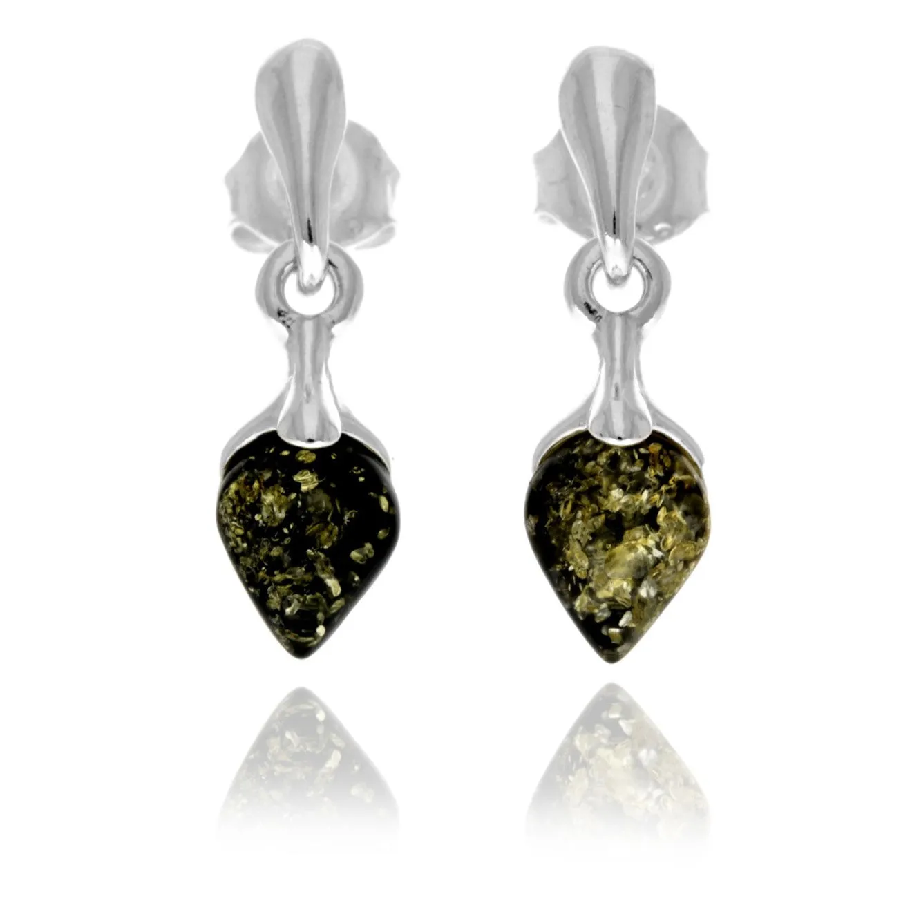 925 Sterling Silver & Genuine Baltic Amber Teardrop Drop Studs Earrings - GL1049
