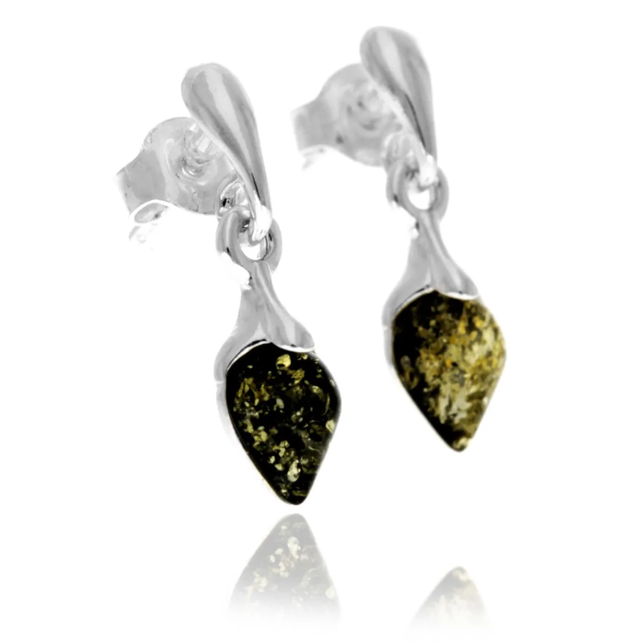 925 Sterling Silver & Genuine Baltic Amber Teardrop Drop Studs Earrings - GL1049