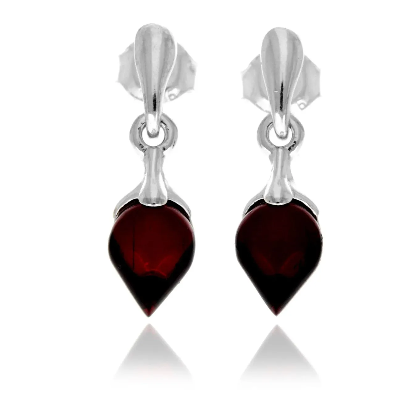 925 Sterling Silver & Genuine Baltic Amber Teardrop Drop Studs Earrings - GL1049