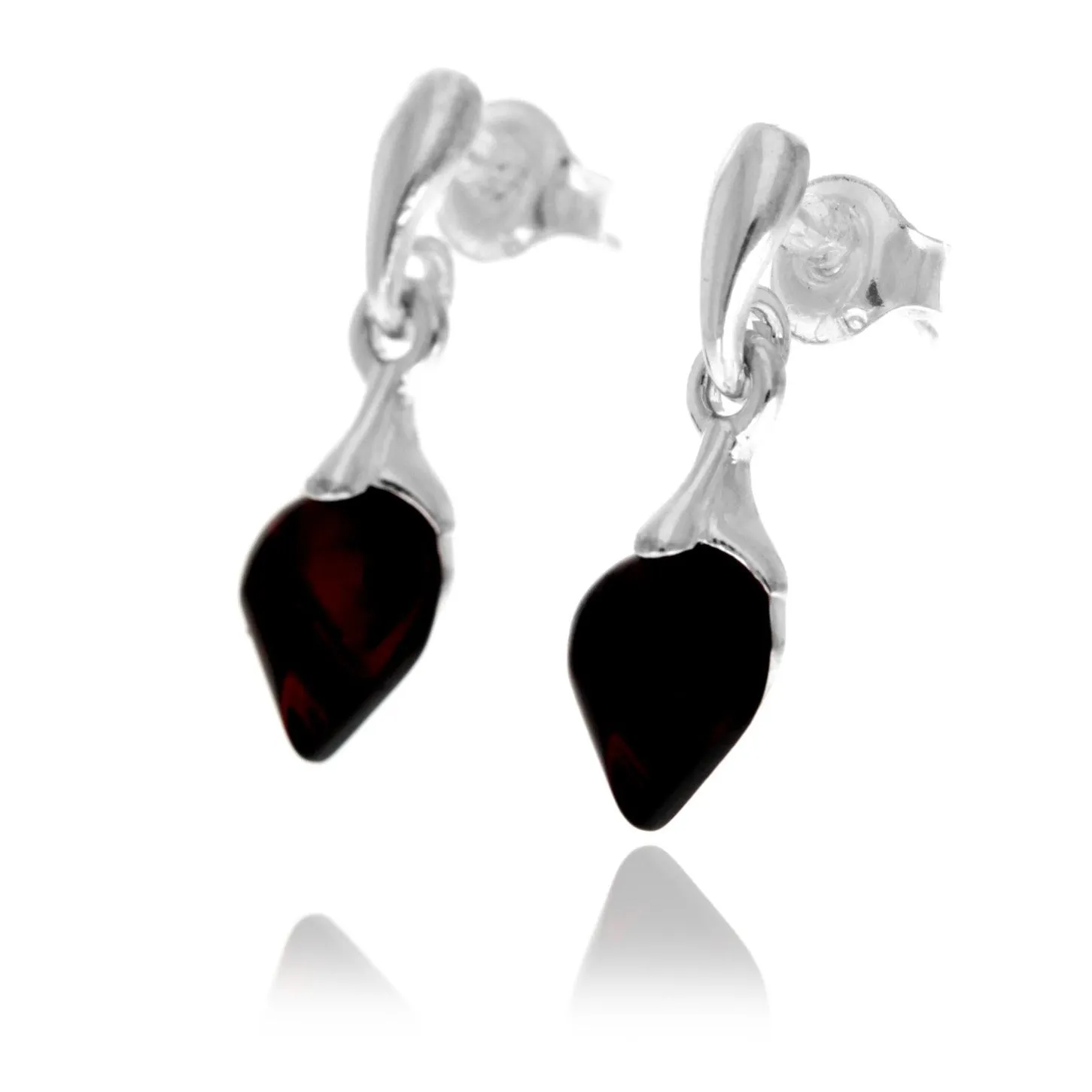 925 Sterling Silver & Genuine Baltic Amber Teardrop Drop Studs Earrings - GL1049