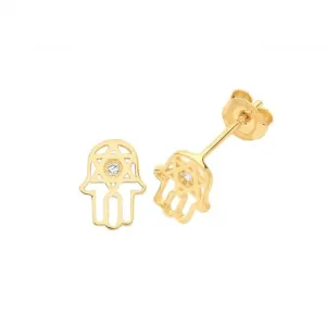 9ct Yellow Gold Zirconia Hamsa Stud Earrings ES1604