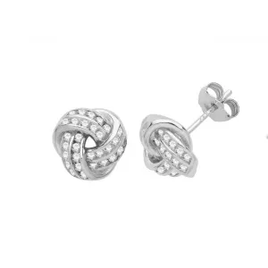 Acotis Silver Stud Earrings Knot with Zirconia Stones G51233