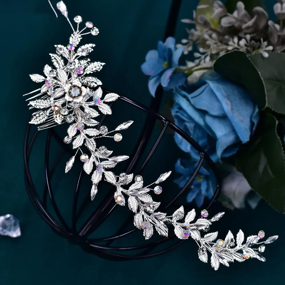 Alloy Leaf Bridal Headband with Comb – Wedding Hair Accessory
