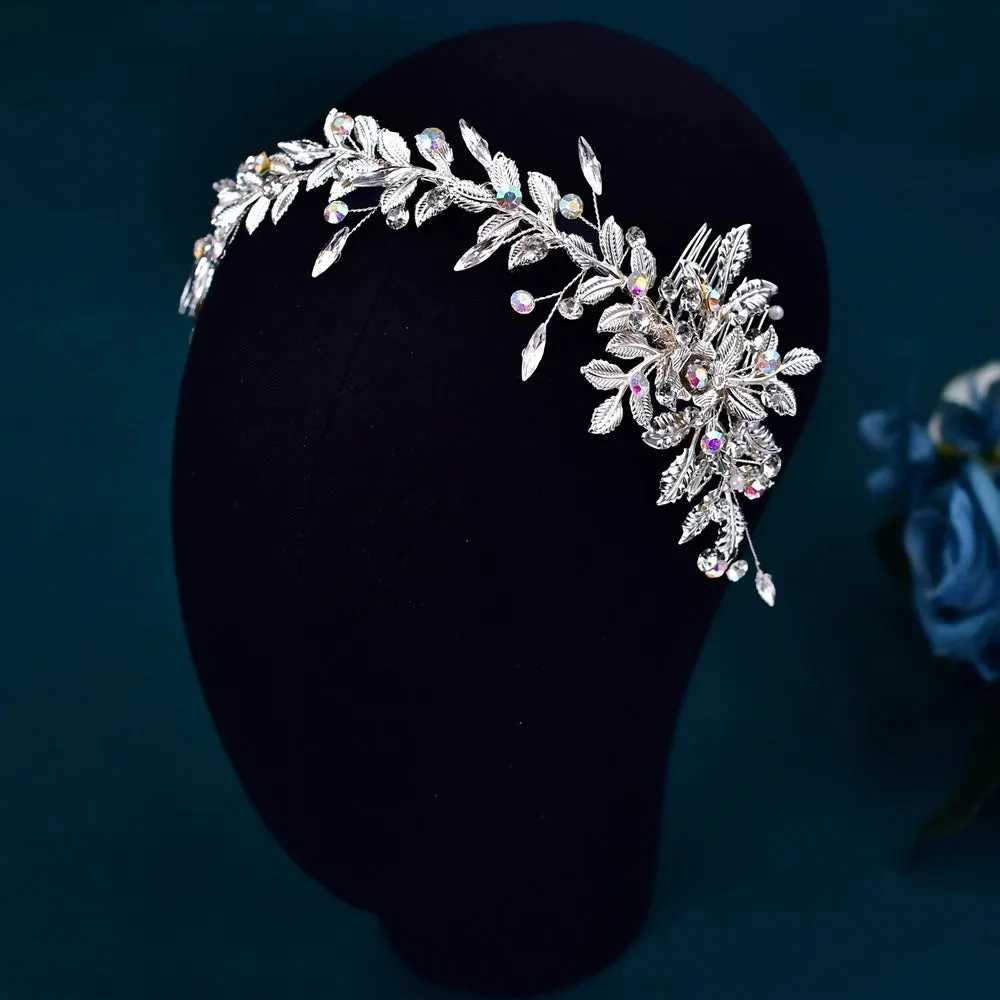 Alloy Leaf Bridal Headband with Comb – Wedding Hair Accessory