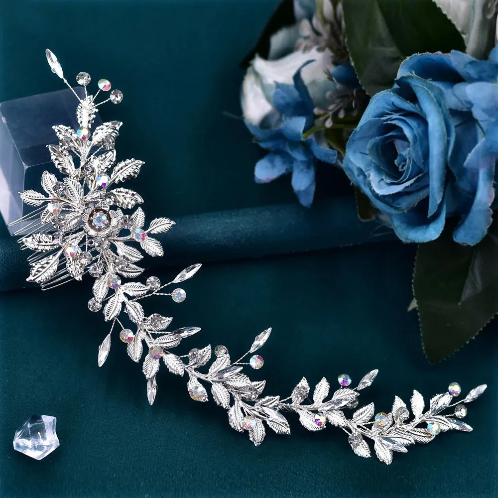 Alloy Leaf Bridal Headband with Comb – Wedding Hair Accessory