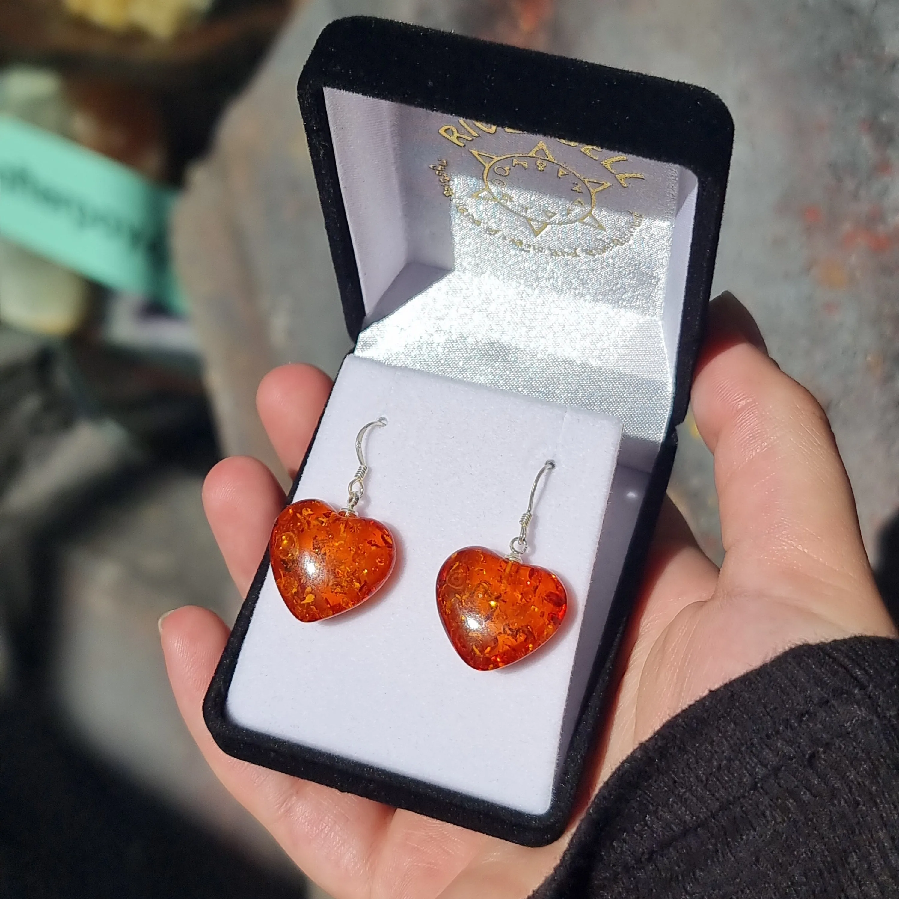 Amber heart earrings