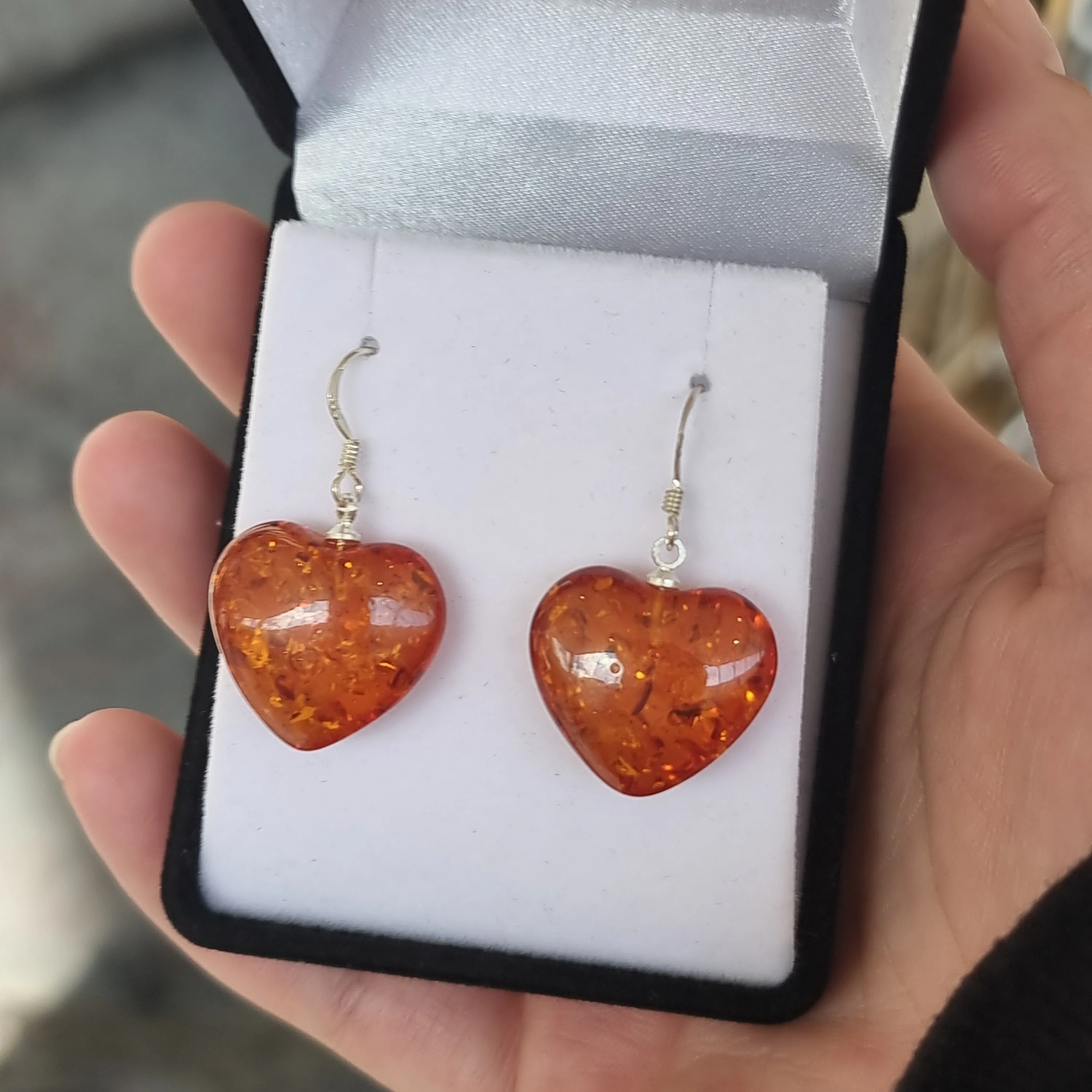 Amber heart earrings