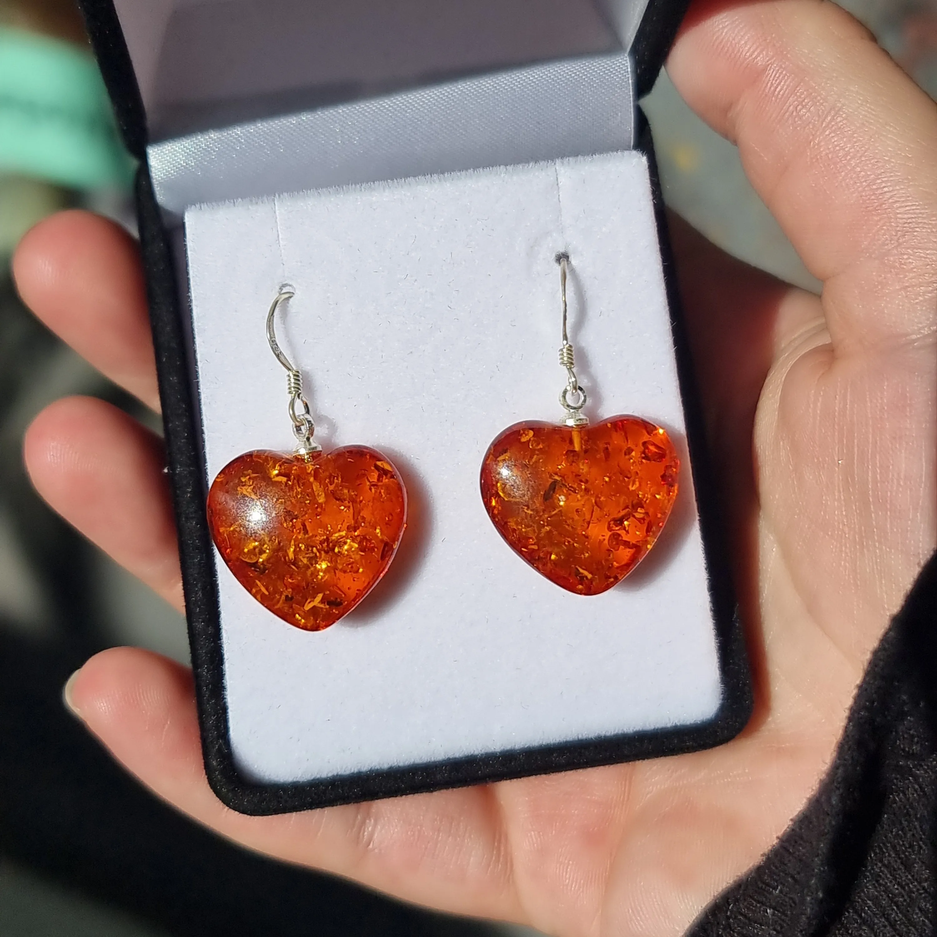 Amber heart earrings