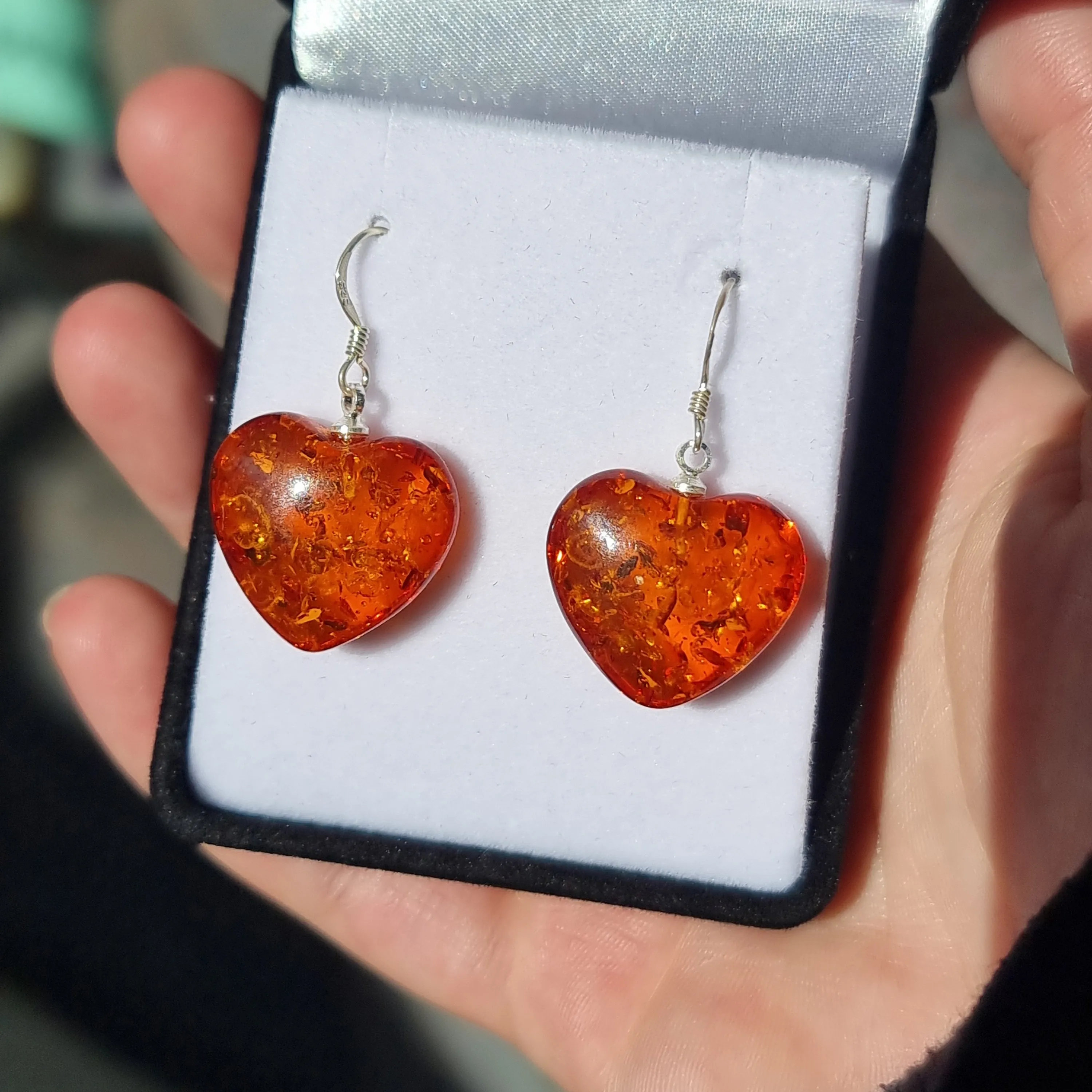 Amber heart earrings