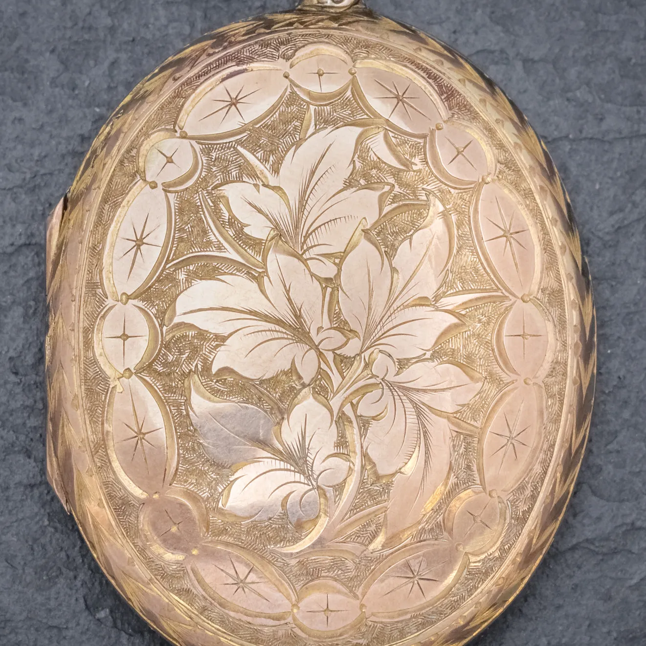 Antique Victorian Engraved Locket 18Ct Gold Back And Front Circa 1880