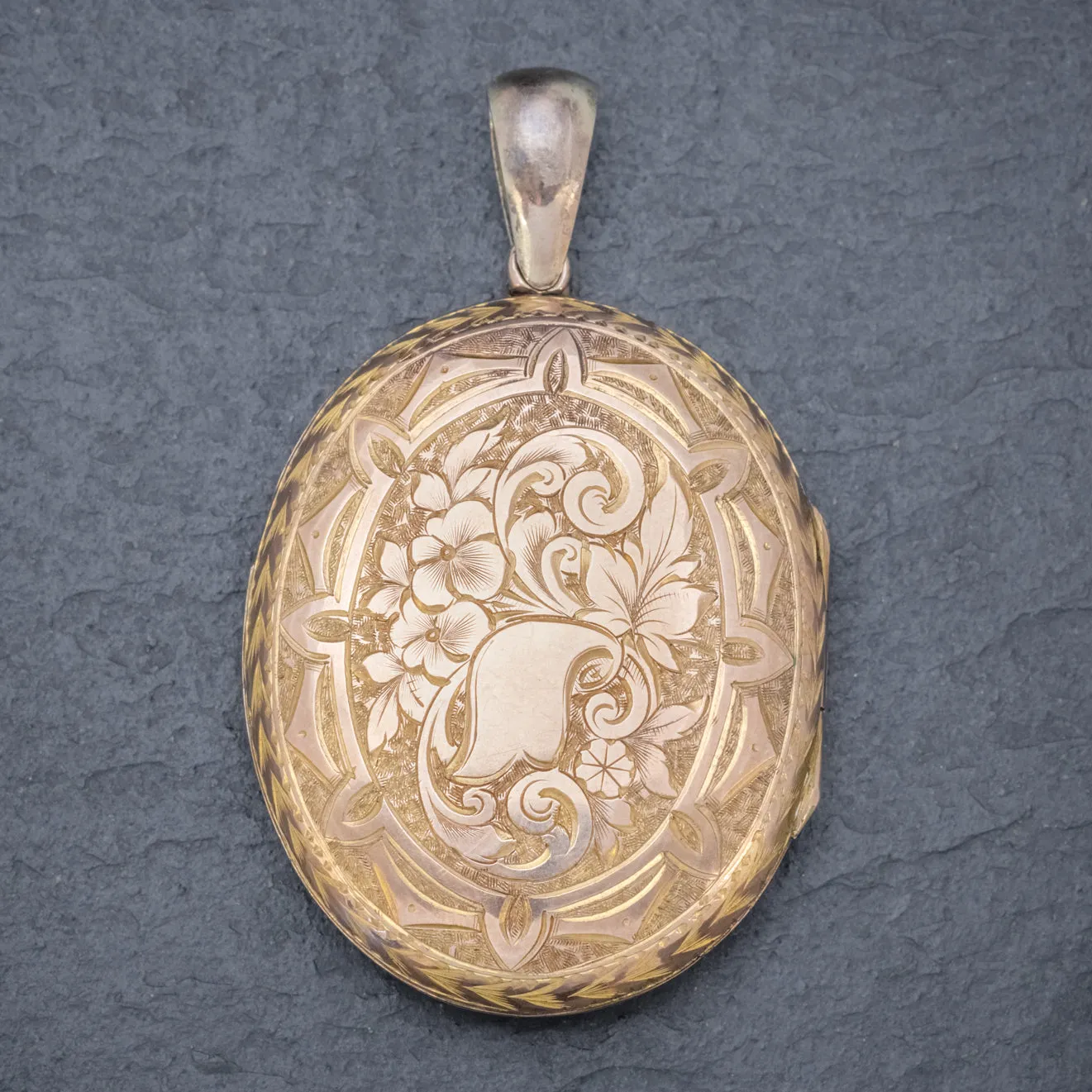 Antique Victorian Engraved Locket 18Ct Gold Back And Front Circa 1880