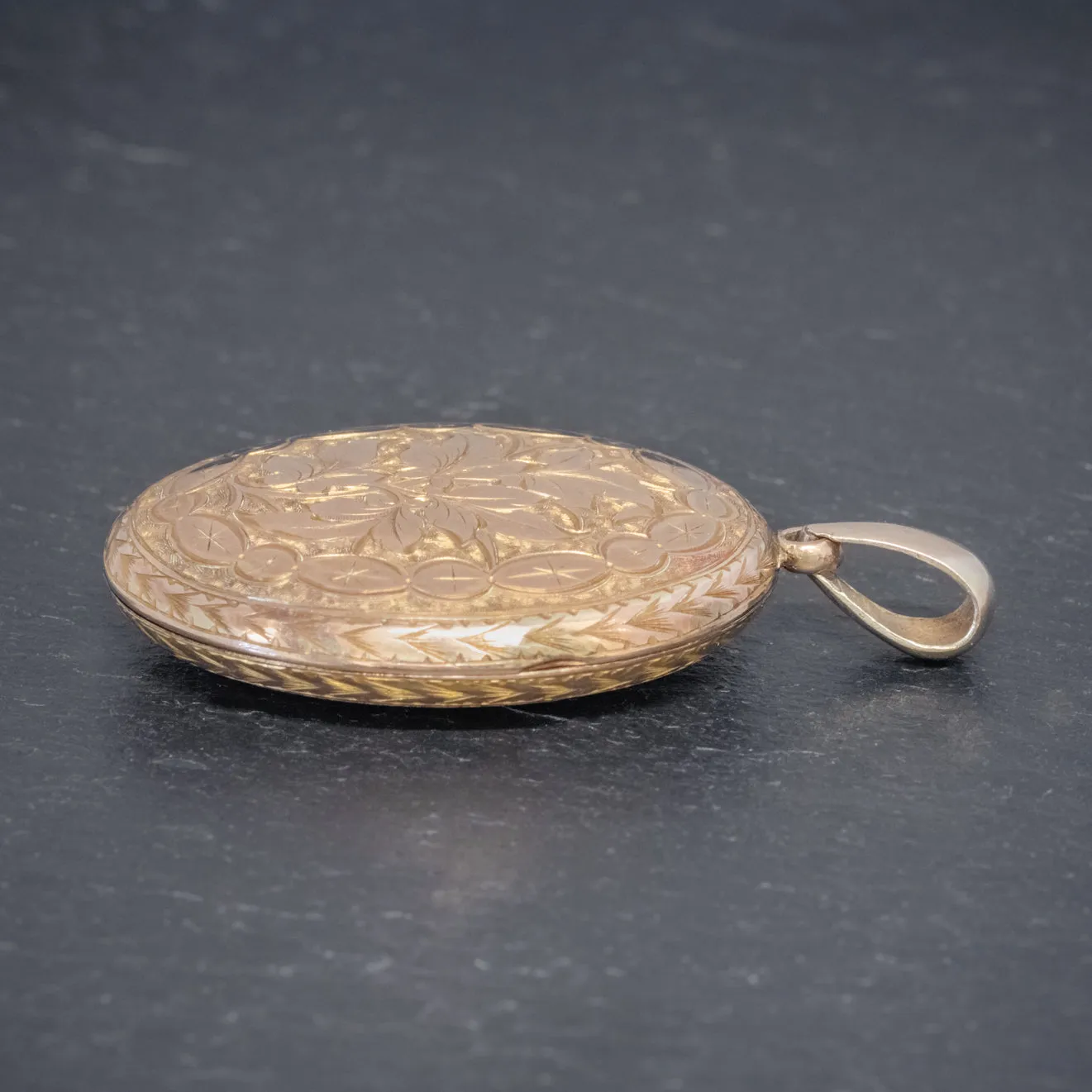 Antique Victorian Engraved Locket 18Ct Gold Back And Front Circa 1880