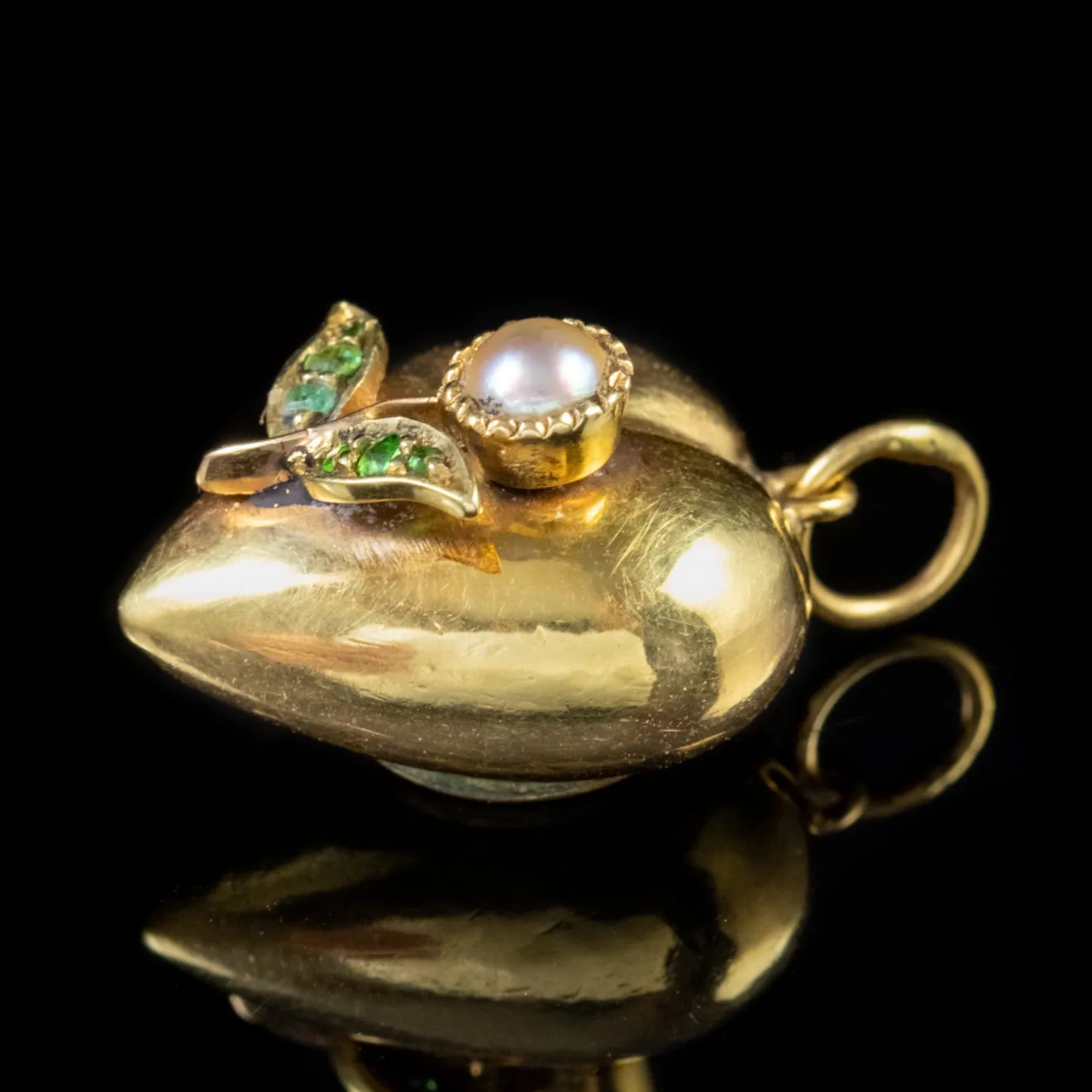 Antique Victorian Heart Locket Pendant Pearl Green Garnet Flower 18Ct Gold Circa 1880