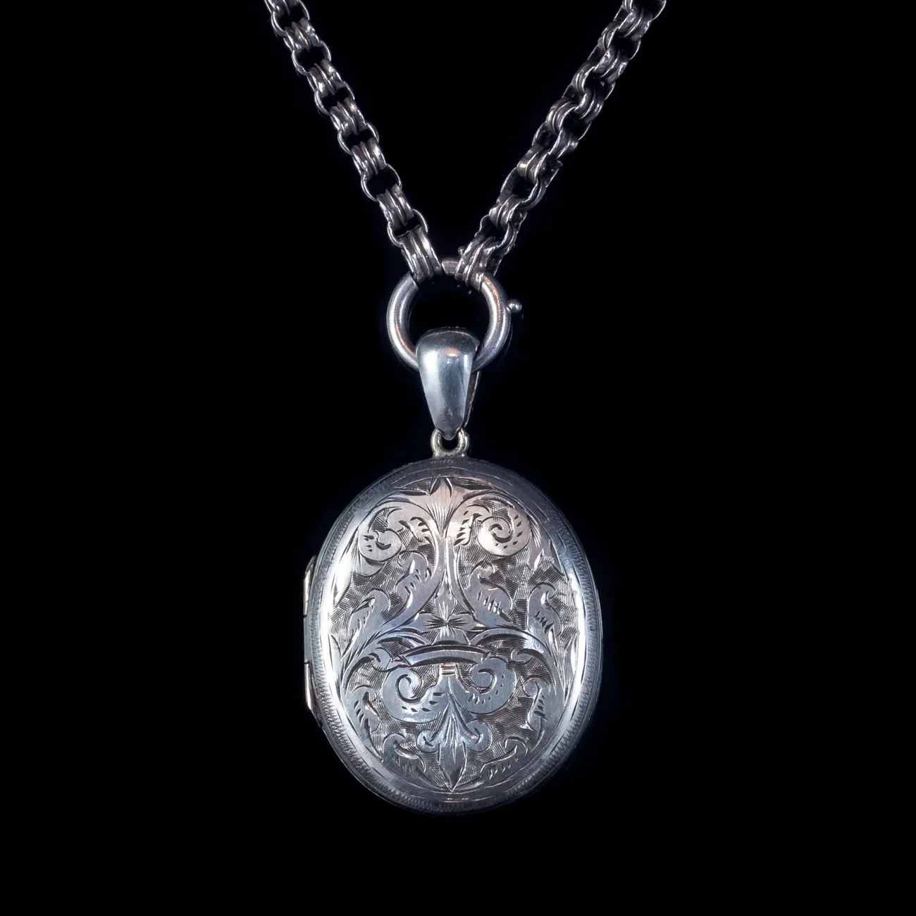 Antique Victorian Locket Collar Necklace Silver Circa 1880