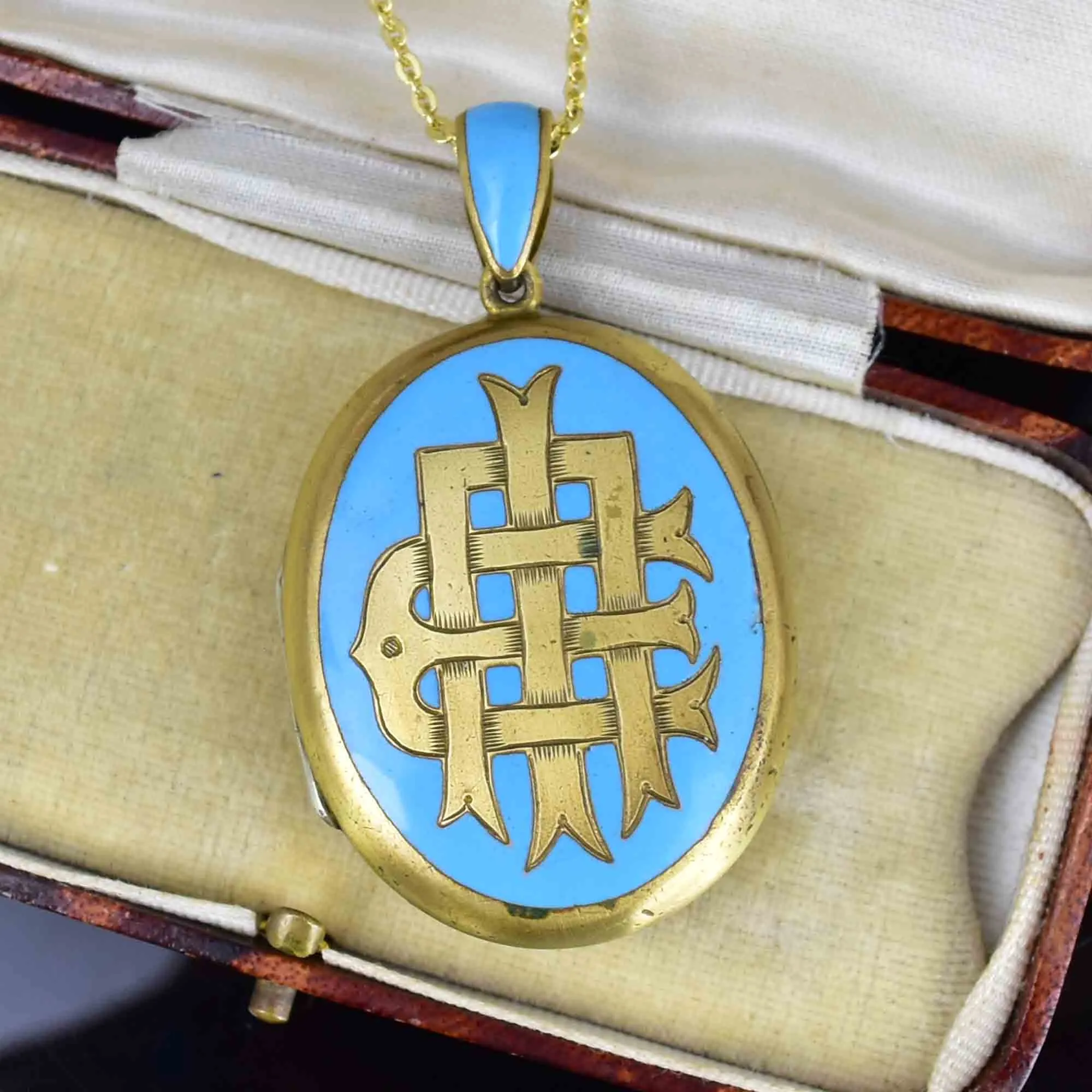 Antique Victorian Mourning Locket Pendant Necklace