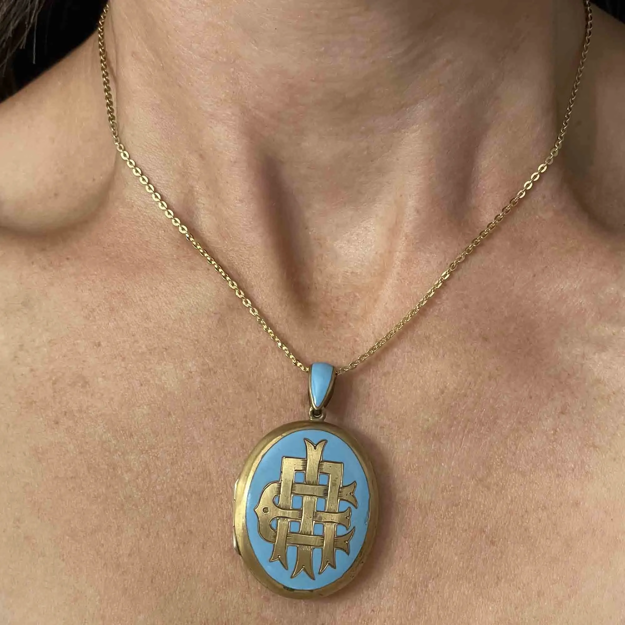 Antique Victorian Mourning Locket Pendant Necklace