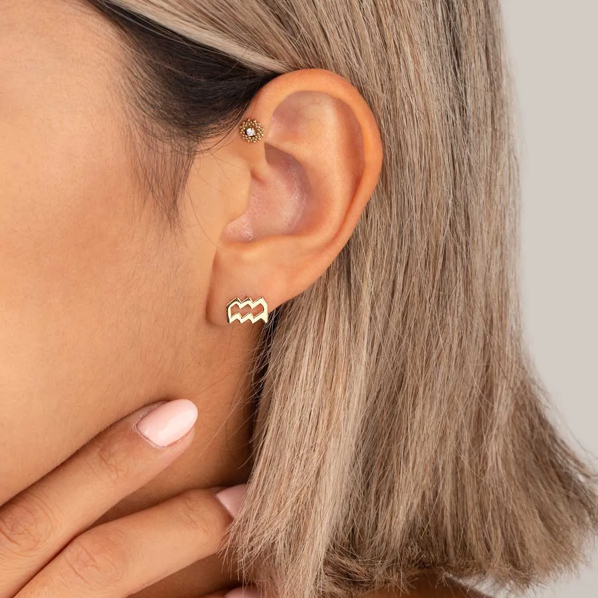 Aquarius Sign Stud Earrings