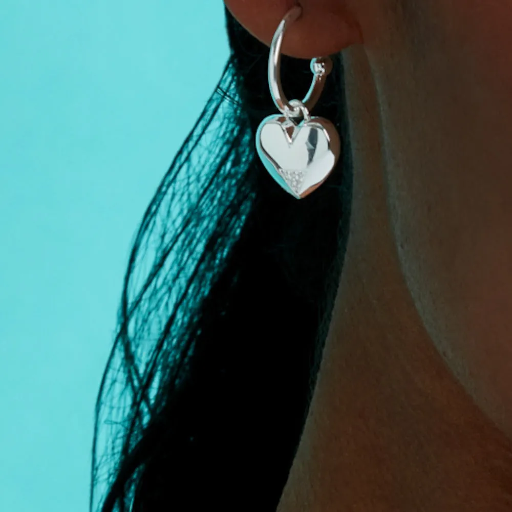 Art Deco Heart Hoop Earrings - Silver/CZ - SP-688
