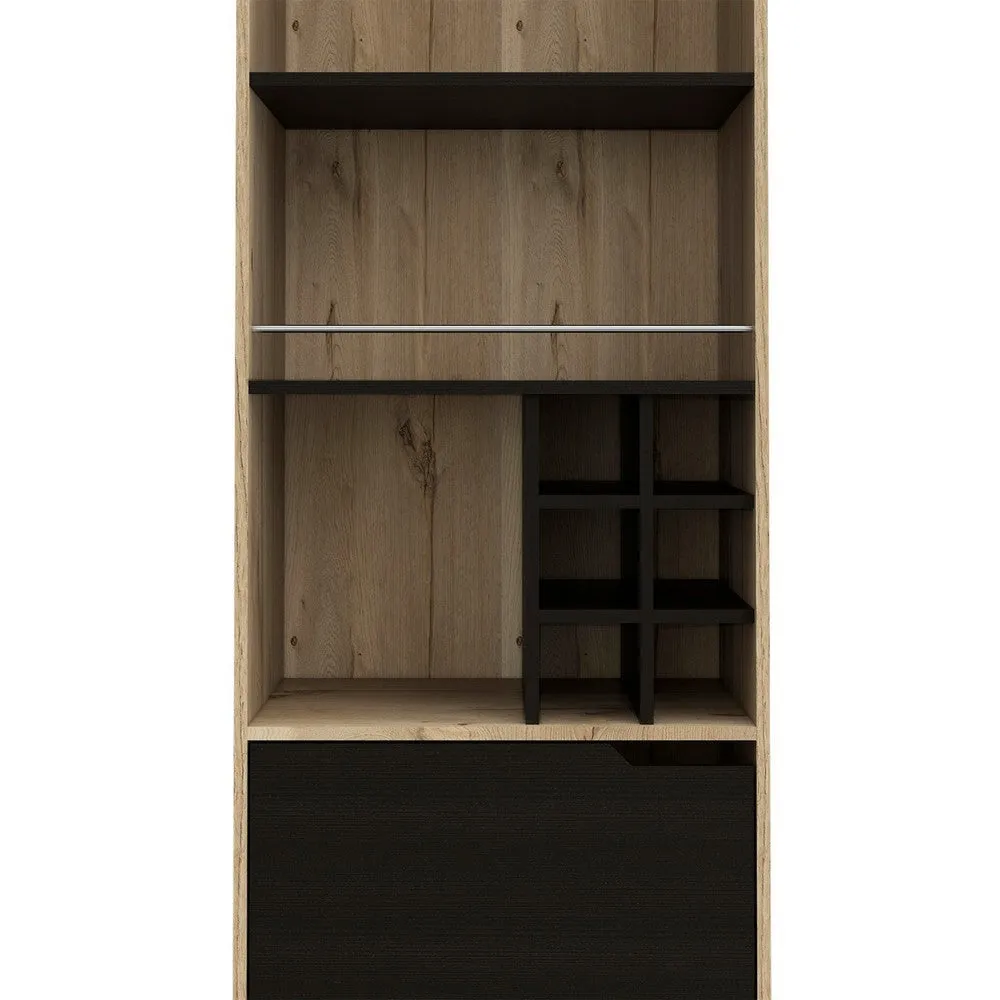 Ash 71 Inch Bar Cabinet, 2 Shelves, 6 Cubbies, Hairpin Legs, Walnut Brown By Casagear Home