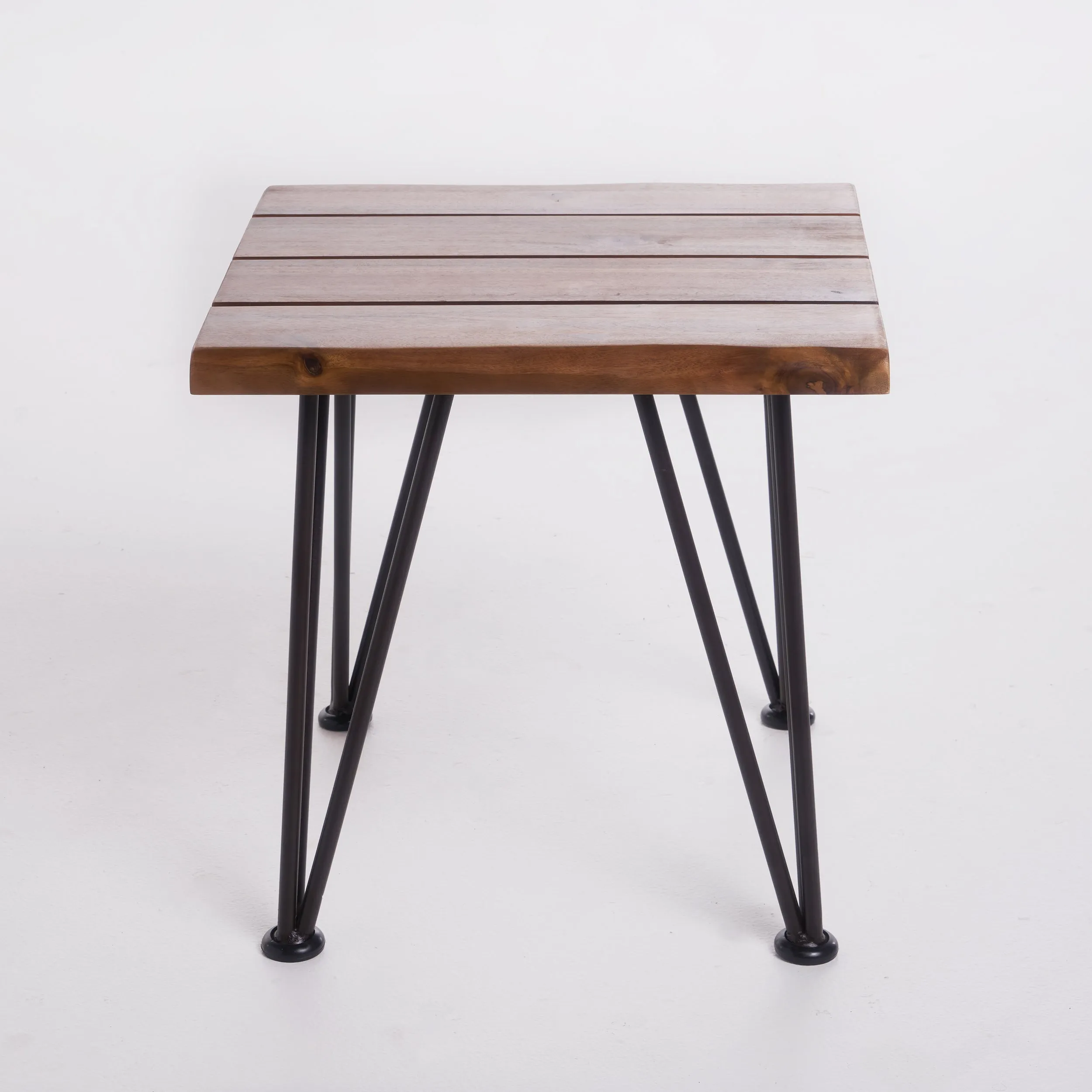 Avy Outdoor Rustic Industrial Acacia Wood Accent Table with Metal Hairpin Legs, Teak