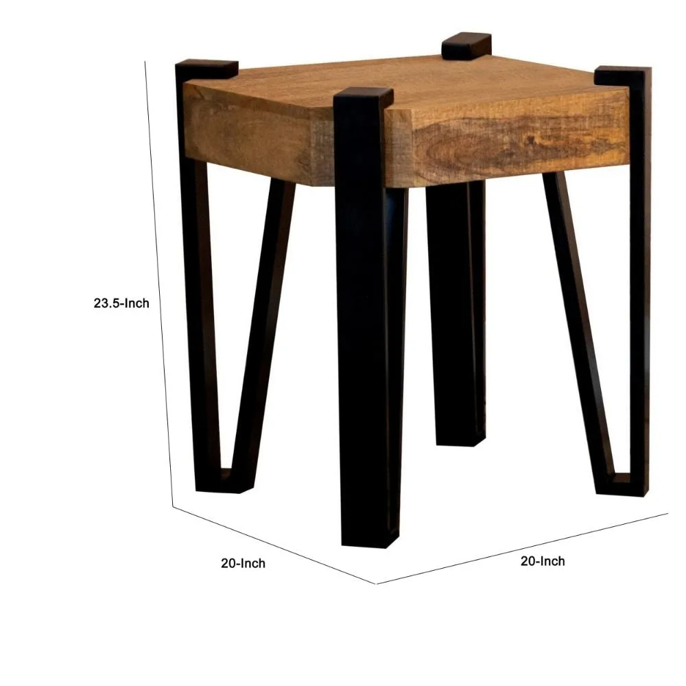 Ayla 24 Inch Side End Table, Iron Hairpin Legs, Rustic Brown Mango Wood By Casagear Home