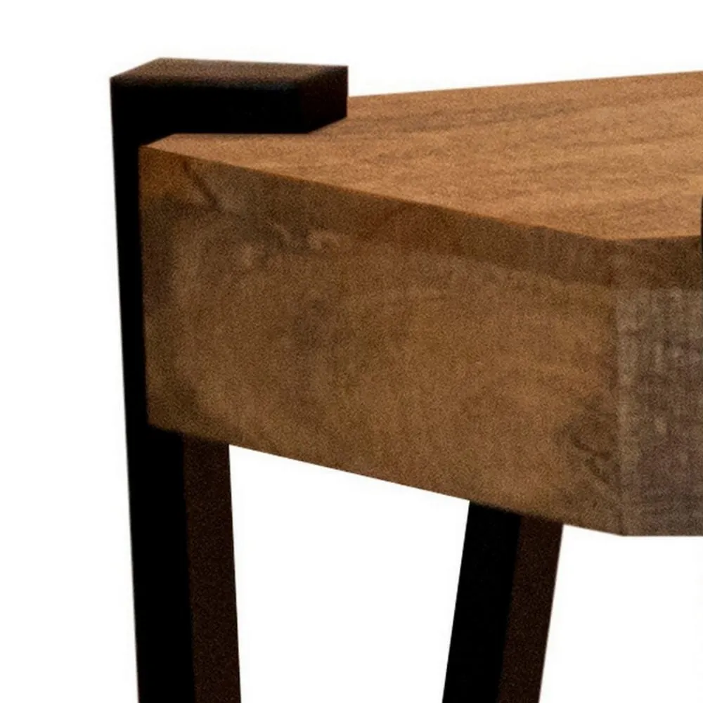 Ayla 24 Inch Side End Table, Iron Hairpin Legs, Rustic Brown Mango Wood By Casagear Home