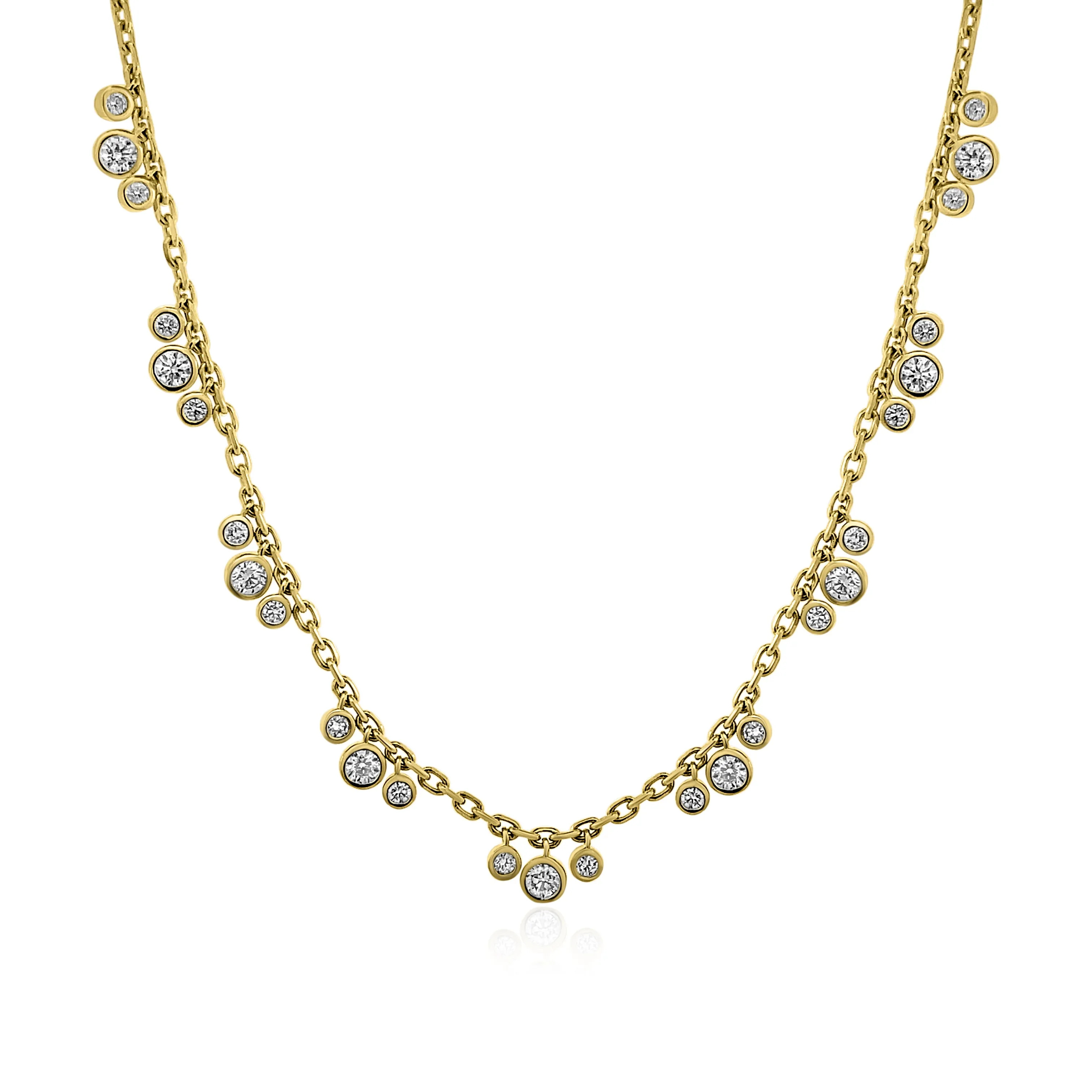 Bezel Set Diamond Dangle Cluster Necklace