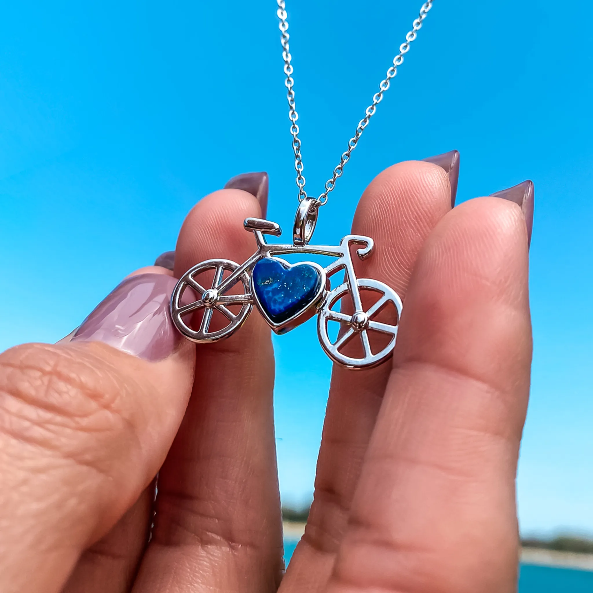 Bike Pendant Necklace in Lapis Lazuli