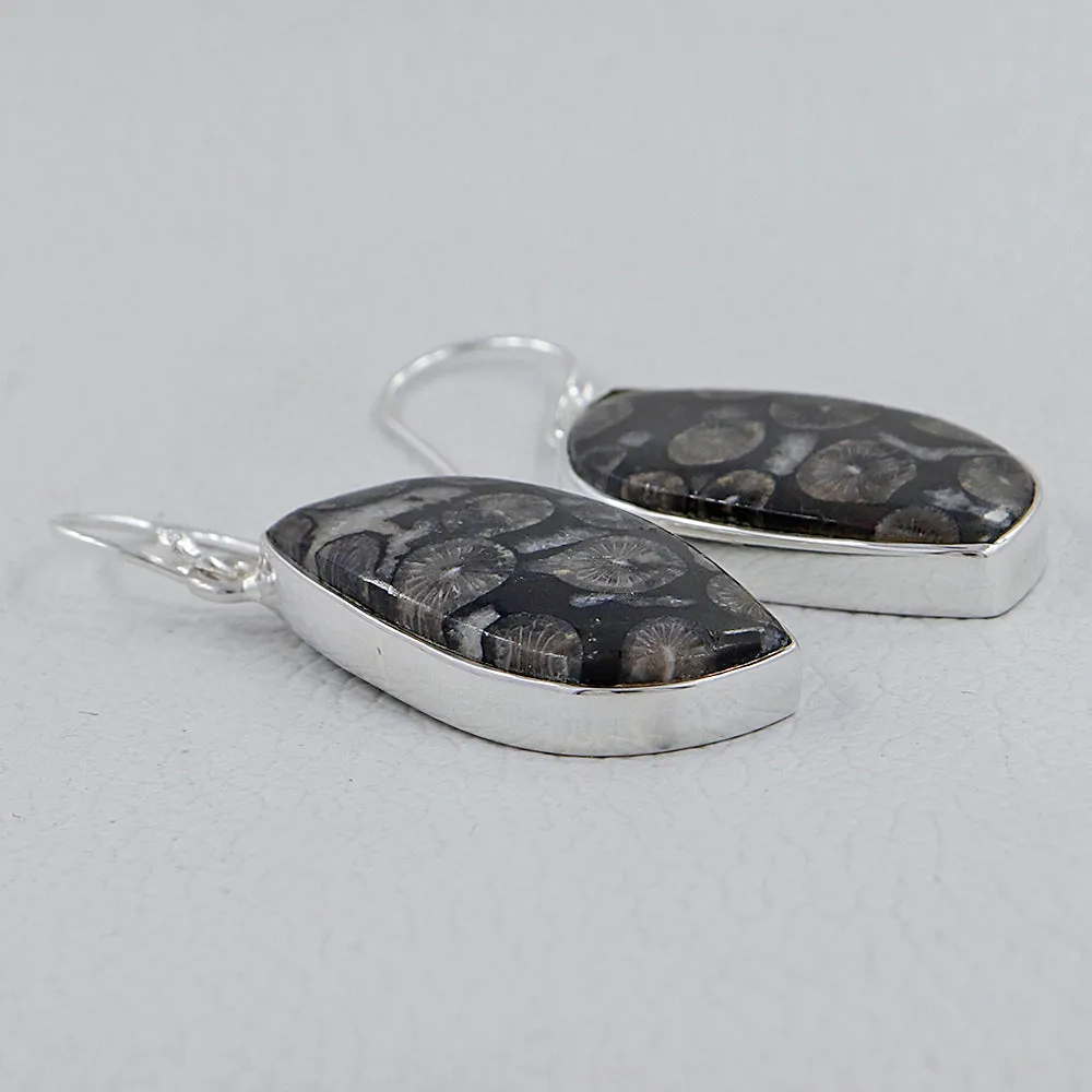 Black Coral Silver Earrings