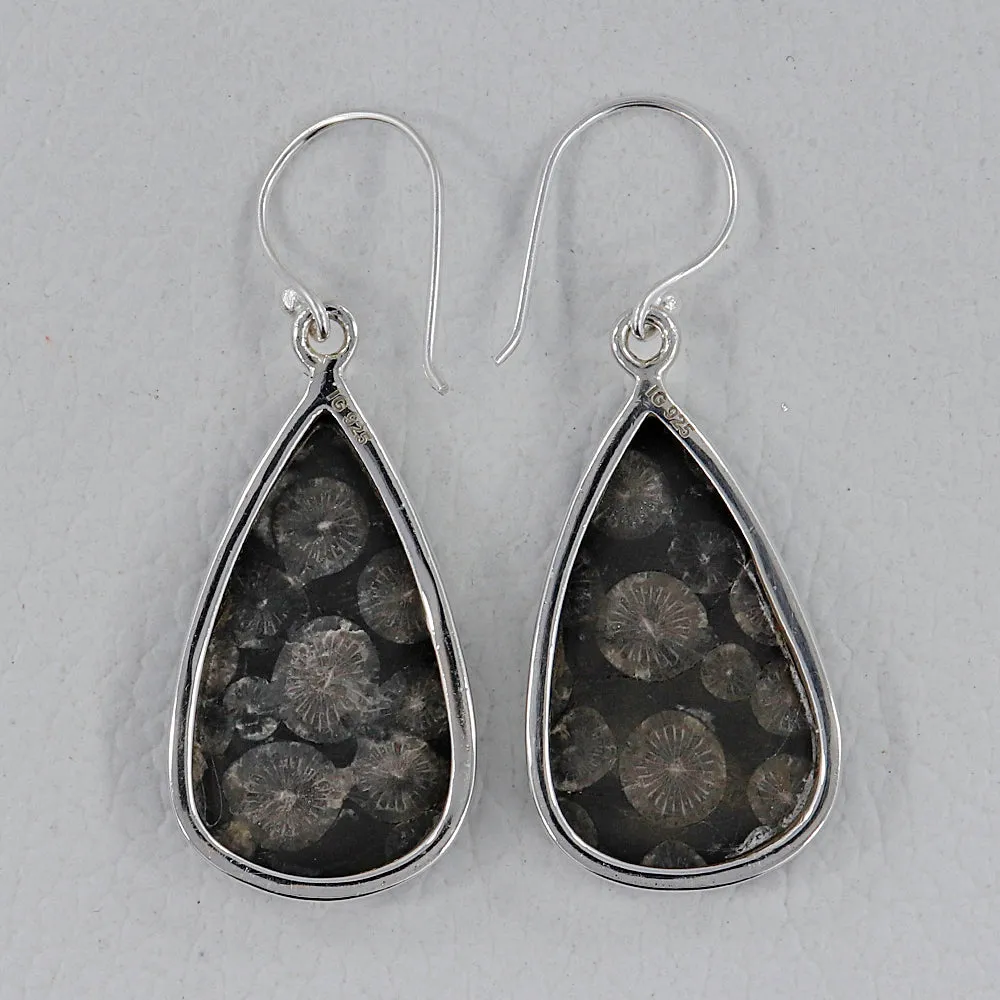 Black Coral Silver Earrings